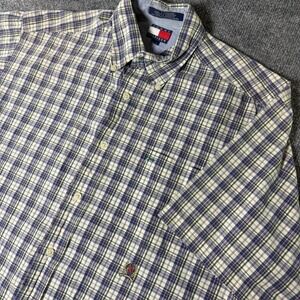 Tommy Hilfiger Plaid Crest Button Down‎ Shirt Short Sleeve Mens Size M Medium